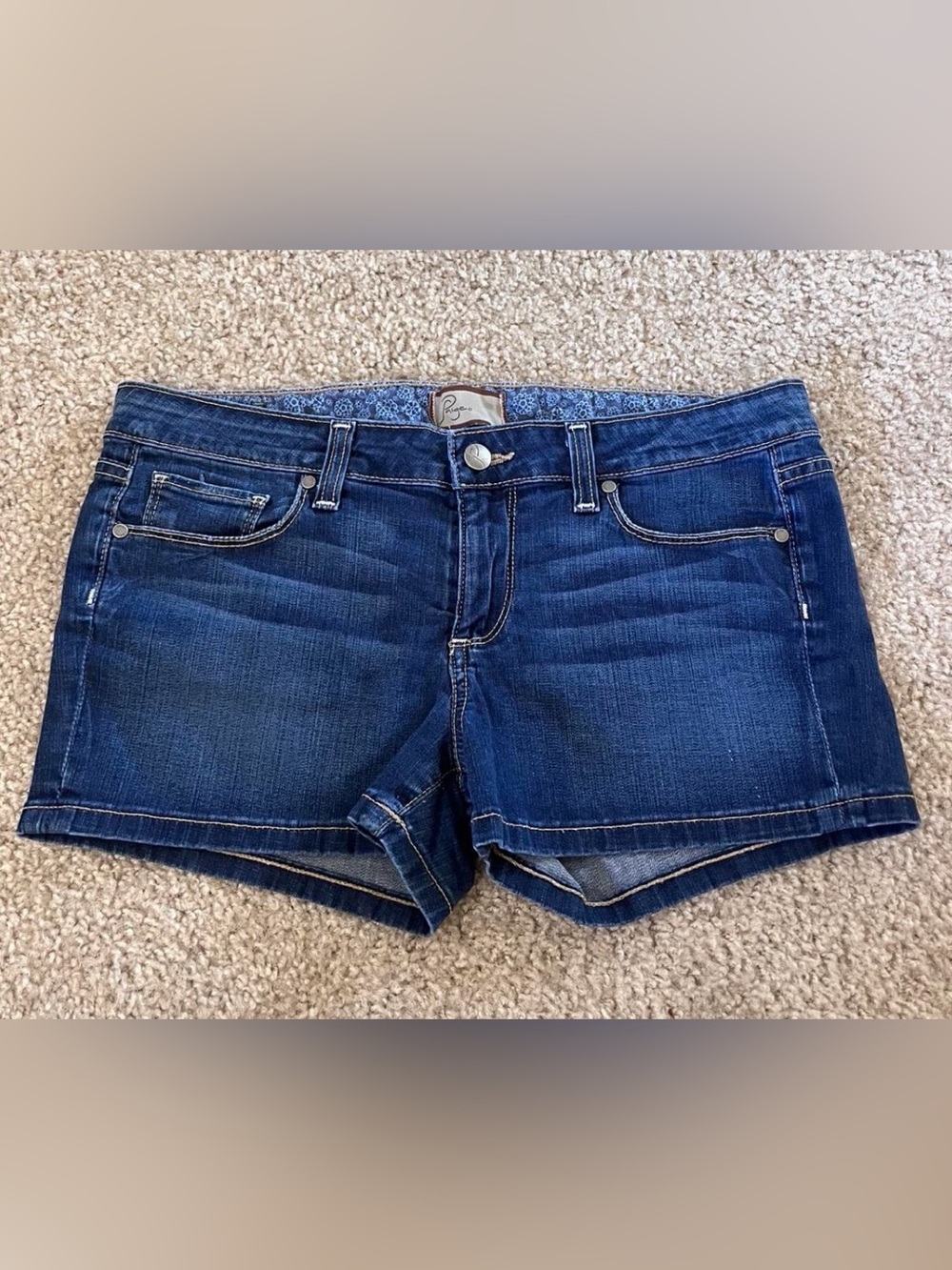 PAIGE Dark Blue Denim Cutoff Shorts